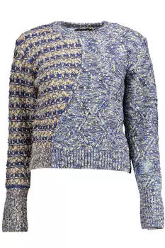 Женский свитер Desigual комбинированной вязки с круглым вырезом, желто-синий
