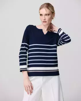 Женский свитер джеллаба с воротником и разноцветными полосками Escorpion, тёмно-синий