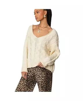 Женский свитер Inga oversize с косами Edikted, коричневый/бежевый