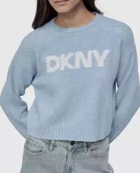Женский свитер из букле с круглым вырезом и логотипом спереди Dkny Jeans, тёмно-синий