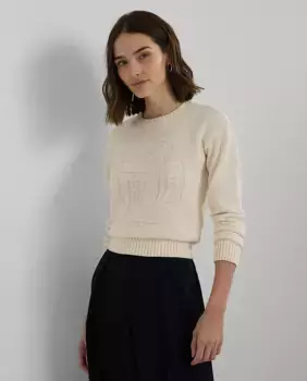 Женский свитер из чесаного хлопка с длинными рукавами Lauren Ralph Lauren, цвет Natural