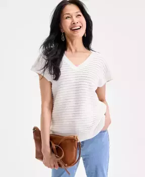 Женский свитер из хлопкового рибана с рукавом долман Style & Co, белый