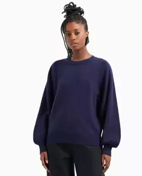 Женский свитер из кашемировой шерсти с пышными рукавами реглан Emporio Armani, темно-синий