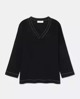 Женский свитер из креповой строчки с V-образным вырезом и длинными рукавами Couchel, черный