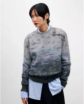 Женский свитер из мохера с круглым вырезом и ребристой отделкой Adolfo Dominguez, серый