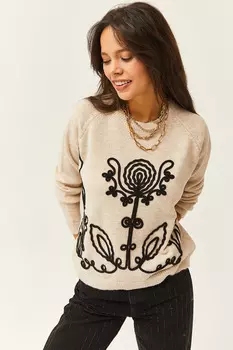 Женский свитер из мягкого текстурированного трикотажа с рисунком сюзена Olalook, серый