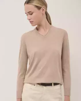 Женский свитер из шерсти и шелка с V-образным вырезом Roberto Verino, цвет Camel