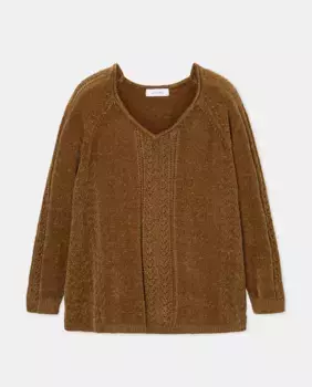 Женский свитер из синели с V-образным вырезом Couchel, хаки