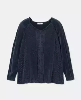 Женский свитер из синели с V-образным вырезом Couchel, темно-синий