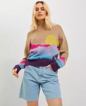 Женский свитер из трикотажной и принтованной ткани Jack & Jones, бирюзовый