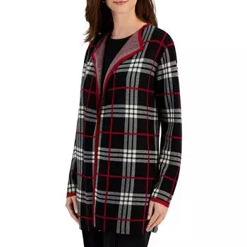 Женский свитер-кардиган из хлопка в клетку Glen Plaid Kasper, цвет black multi