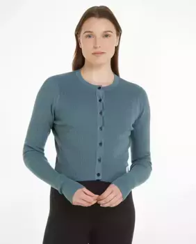 Женский свитер-кардиган синего цвета в рубчик Calvin Klein Jeans