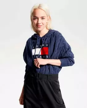 Женский свитер косой вязки с капюшоном Tommy Jeans, темно-синий