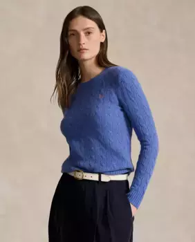 Женский свитер косой вязки с круглым вырезом Polo Ralph Lauren, синий