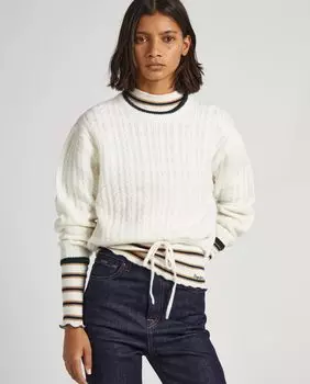 Женский свитер косой вязки с кулиской по краю Pepe Jeans, белый