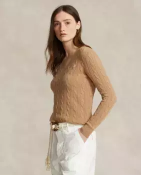 Женский свитер косой вязки с V-образным вырезом Polo Ralph Lauren, бежевый