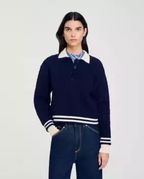 Женский свитер косой вязки Sandro, темно-синий