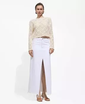 Женский свитер крючком с цветочными деталями MANGO, бежевый