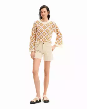 Женский свитер крючком с геометрическими фигурками Desigual, цвет Natural