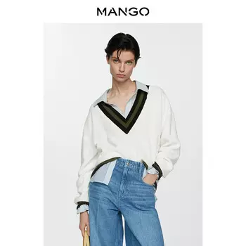 Женский свитер Mango контрастного цвета, светло-бежевый