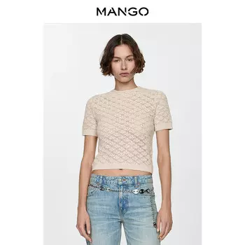 Женский свитер Mango кружевной с короткими рукавами, розовый