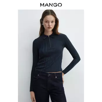 Женский свитер Mango облегающий с воротником-поло, темно-синий