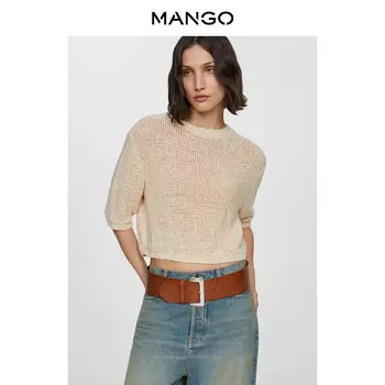 Женский свитер Mango с круглым вырезом, светло-коричневый