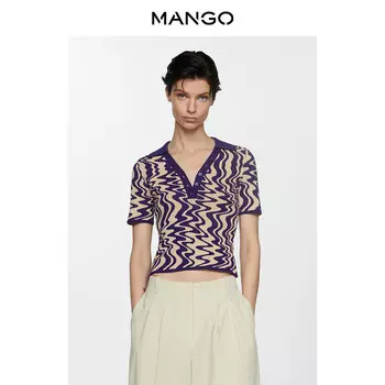Женский свитер Mango с трикотажным воротником-поло, фиолетовый