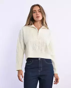 Женский свитер на молнии и пайетках Lili Sidonio, цвет Crudo