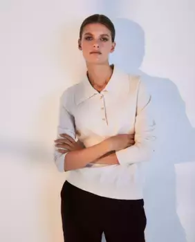 Женский свитер необычной вязки с воротником-поло Woman El Corte Ingls, цвет 120 Crudo