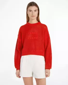 Женский свитер открытой вязки с круглым вырезом Tommy Jeans, красный
