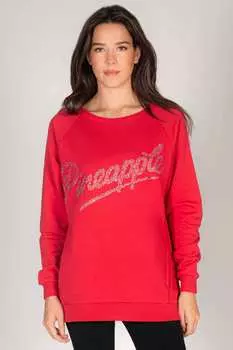 Женский свитер оверсайз с логотипом и стразами Pineapple, красный