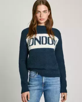 Женский свитер Perkins с воротником и логотипом интарсии Pepe Jeans, темно-синий