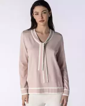 Женский свитер плотной вязки с контрастной окантовкой, длинными рукавами и круглым вырезом с бантом Naulover, цвет Rosa Claro