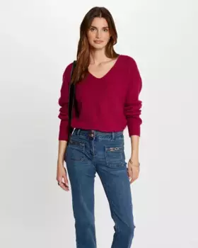 Женский свитер плотной вязки с V-образным вырезом Morgan, цвет Fucsia