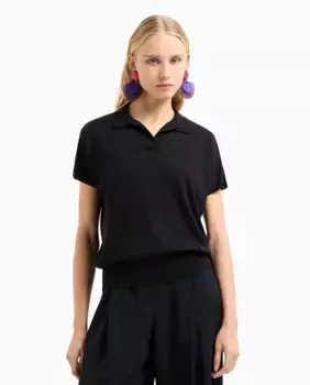Женский свитер поло из шерсти и шелка Emporio Armani, черный
