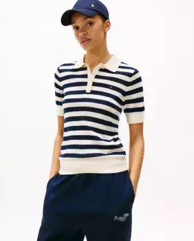 Женский свитер поло с короткими рукавами Tommy Hilfiger, тёмно-синий