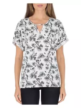 Женский свитер-пуловер Dolman с манжетами и вырезом-замочной скважиной B Collection by Bobeau, цвет grey/floral