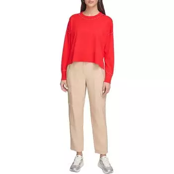 Женский свитер-пуловер с круглым вырезом и заклепками DKNY, цвет flame