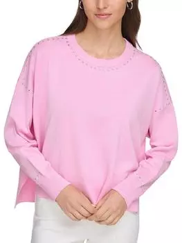 Женский свитер-пуловер с круглым вырезом и заклепками DKNY, цвет pink cloud