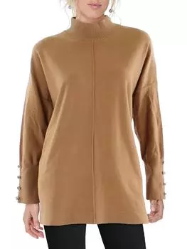 Женский свитер-пуловер с воротником-стойкой и рубчатой отделкой Anne Klein, цвет vicuna