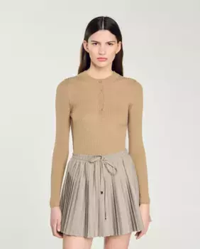 Женский свитер ребристой вязки Sandro, цвет Kaki