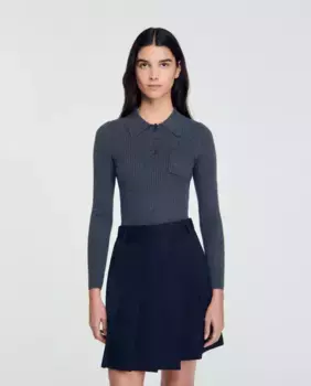 Женский свитер ребристой вязки Sandro, темно-серый