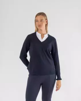 Женский свитер с эффектом плюмети и рубашечным воротником October, темно-синий