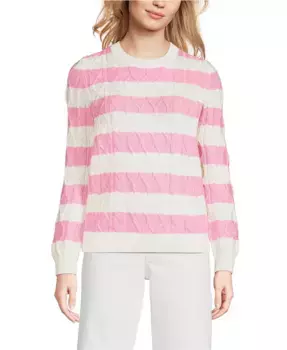 Женский свитер с арановыми косами и круглым вырезом Lands' End, розовый
