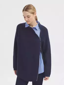 Женский свитер с асимметричным воротником и застежкой Nice Things, темно-синий