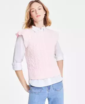 Женский свитер с ажурной вязкой и расклешенными рукавами On 34th, розовый