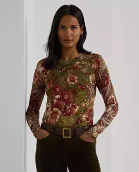 Женский свитер с длинным рукавом с цветочным принтом Lauren Ralph Lauren, зеленый