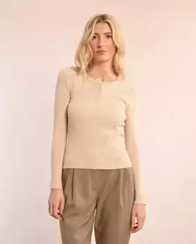 Женский свитер с длинными рукавами и деталью на вырезе горловины Molly Bracken, цвет Crema