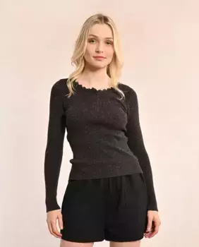 Женский свитер с длинными рукавами и деталью на вырезе горловины Molly Bracken, чёрный